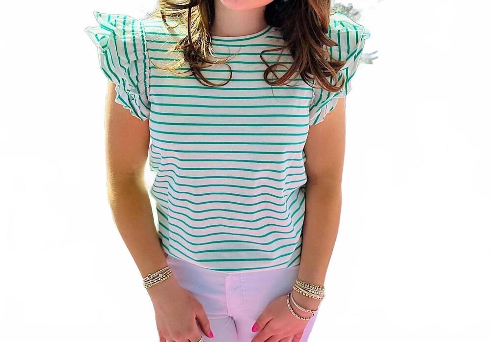NEW APNY stripe ruffle cap tee in white/jade